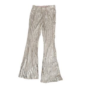 F21 Disco Sequine Bell Bottom Pants-M-Gold Silver Sparkle-Rave-70s-Halloween-NWT